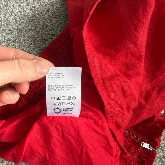 Reformation Red Linen Handkerchief Hem Tube Top Smocked Back Zip Size 10 - Picture 5 of 7